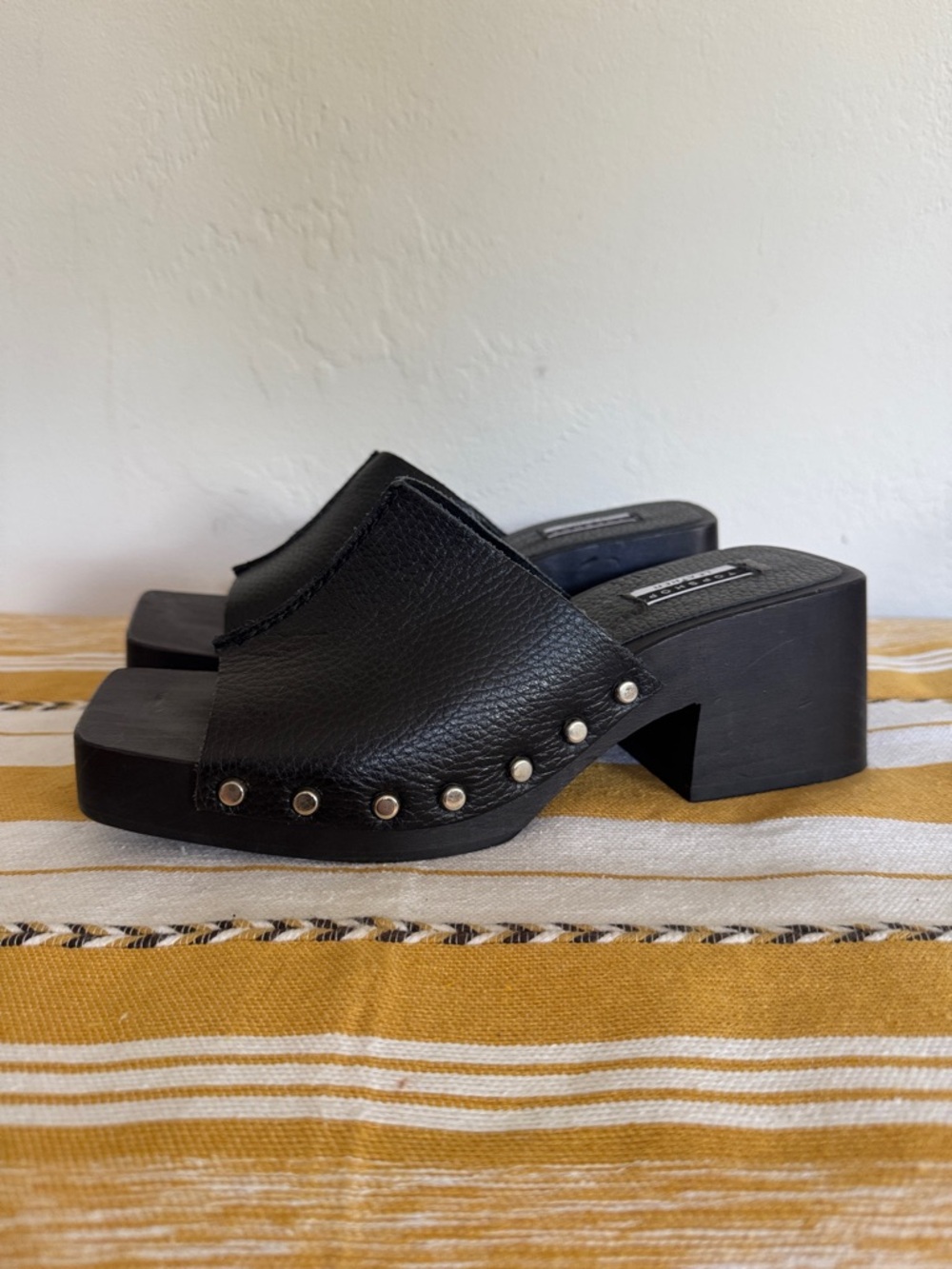 Topshop Black Studded Block Heel Mules